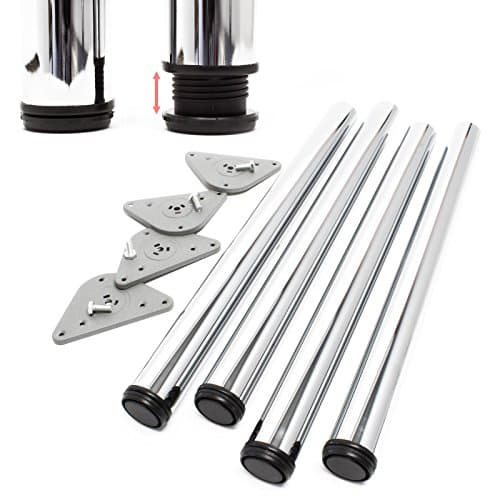 Image of WilTec Stainless steel Table legs set of 4 Chrome Furniture foot adjustable Ø60mm 710mm