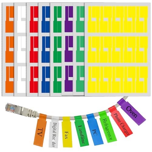 Image of Cable Labels, 8 Colors 240 Pcs Self-Adhesive Cable Label Stickers Waterproof Tear Resistant Cables Markers Cables Stickers Cord/Wire Labels, Write On Tags
