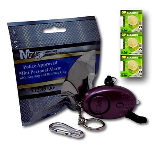 Image of Minder® 140db Police Approved Mini Minder Loud Personal Staff Panic Rape Attack Safety Security Alarm Keyring with Torch - Secured by Design Approved (Police Preferred Specification) - With Spare Set of Batteries - Available in a range of attractive colours! (Purple)