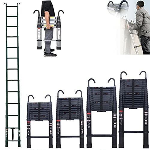Image of 6.2M Telescopic Ladder with hooks, 20.3FT Black Multi-Purpose Folding Aluminium Telescoping Ladder Foldable Ladder Extension Ladder Extendable Portable Loft Ladder Lightweight, 330lb Capacity, EN131