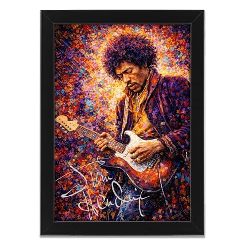 Image of Jimi Hendrix Art Styled Signed Poster Print - Limited Edition Autograph Fan Gift, Collectible Memorabilia Wall Art Merchandise (A4 Framed)