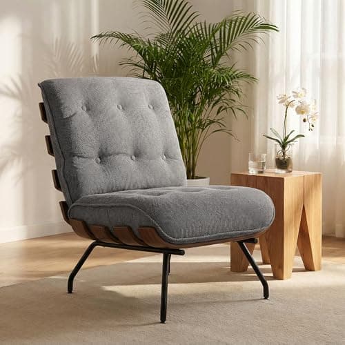 Image of HOMCOM Accent Chair, Linen-look Fabric Upholstered Reading Chair with Spring Cushion, Slatted Support, Steel Frame for Living Room, Bedroom, Dark Grey