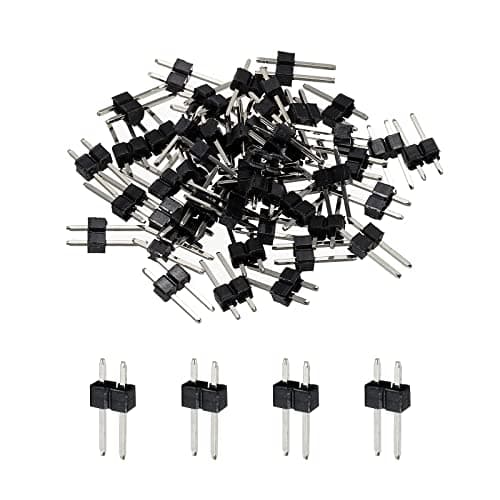 Image of sourcing map Straight Pin Header DIP Single Row 2 Pin 2.54mm Pitch Gold Plated for PCB Pack of 50