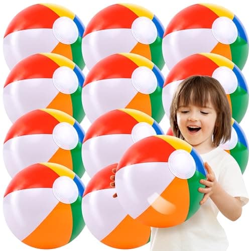 Image of JOYIN 12 Packs 16" Inflatable Beach Balls, Large Rainbow Beach Balls Bulk for Pool Parties, Kids and Adults Summer Pool Party Toys, Beach Toys, Party Favors(16'')