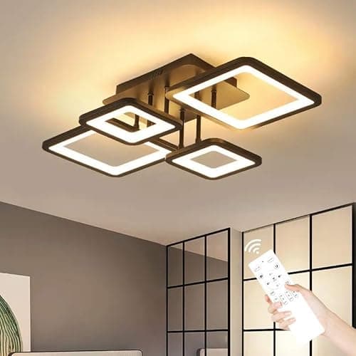 Image of Comely Modern LED Ceiling Light Dimmable, 54W Flush Mount Ceiling Lights with Remote Control, Black Acrylic Chandelier Ceiling Lamp for Living Room Bedroom Dining Room