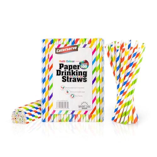 Image of 100 Paper Straws Multicolored - Eco-Friendly Alternative to Plastic Straws 100% Biodegradable and Compostable - Perfect for Drinking, Cocktails, and Parties Multicolour