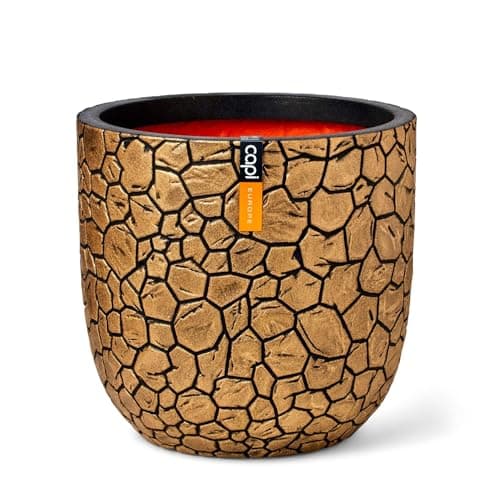 Image of CAPI EUROPE - Planter ball Clay NL - 43x41 - Gold - Opening Ø35 - Pot for indoor and outdoor use - Shatterproof - 100% recyclable - KGBC933