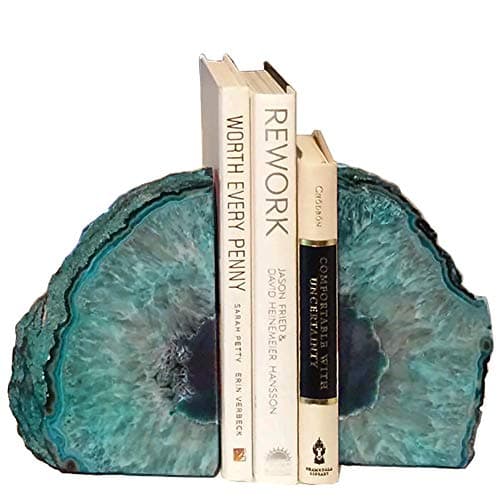 Image of AMOYSTONE Decorative Bookends Agate Polished Art Book end Dyed Teal Small(1 Pairs, 2-3 LBS)