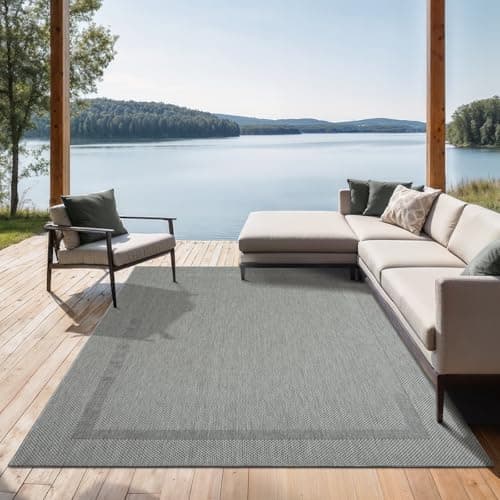 Image of the carpet Mistra Heavy Duty Flat Woven Rugs Modern Design Ideal for Kitchen and Dining Room Trendy Colours Extra Flat Outdoor Use With Trim Grey, 160 x 220 cm