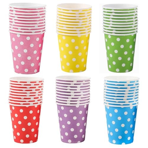 Image of Hikrxya 60 Pack Disposable Dot Party Paper Cups, 250ml Multicolor Drinking Cups Biodegradable & Compostable Coloured Paper Cups for DIY Wedding Birthday Party Holiday Activities (6 Colors)