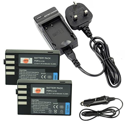 Image of DSTE 2x D-Li109 Rechargeable Li-ion Battery + DC112U Travel and Car Charger Compatible with Pentax K-R K-30 K-50 K-500 K-2 K-S2 K-S1 Camera
