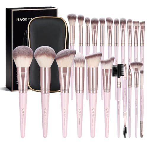 Image of Makeup Brush Set 22 Pcs Professional Makeup Brushes Foundation Blush Angle Eyeliner Blending Concealers Eyeshadow Brush Premium Synthetic Brush Kit with Bag