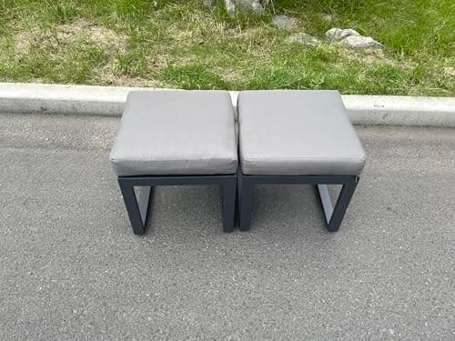 Image of FMSGarden Aluminum 2 PC Small Footstool Outdoor Garden Furniture With Seat Cushion Patio Furniture Dark Grey