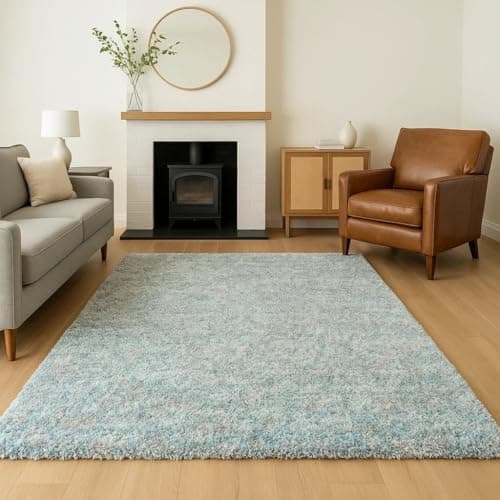 Image of Duck Egg Blue Rug Soft Plush Pile Fluffy High Density Comfort Stain Resistant Carpet Bedroom Lounge Hallway Mat Cozy Modern Interior Style Rugs 160cm x 230cm (5ft 3" x 7ft 7")
