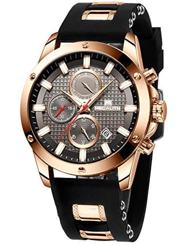 Image of MEGALITH Mens Watches Men Chronograph Waterproof Sports Black Designer Large Face Luminous Date Wrist Watch Fashion Rubber Blue Analogue Quartz Watches for Man