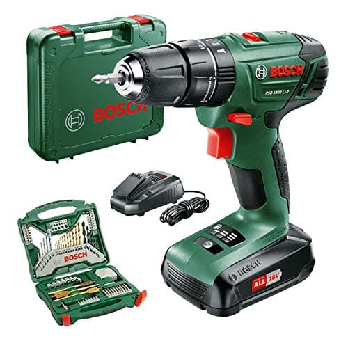 Image of Bosch PSB 1800 LI-2 Cordless Combi Drill with two 18 V Lithium-Ion Battery with a 70 Piece Accessory Set