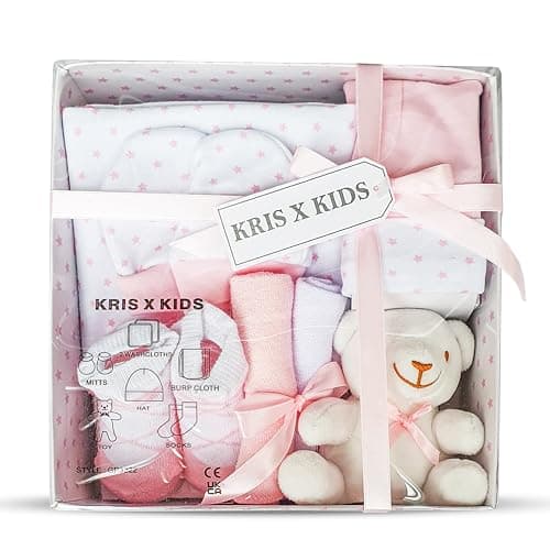 Image of Kris X Kids Newborn Baby Girl Gift Set – 7 Piece Luxury Box (0-3 Months) | Baby Shower Gift | New Baby Girl Present | Pink