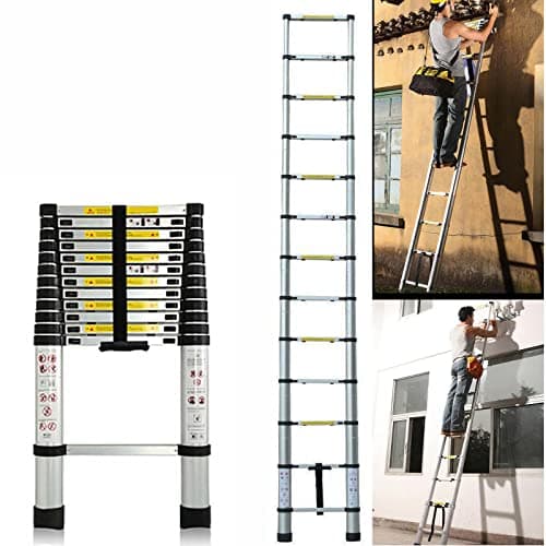 Image of Royalswill 3.2M Telescopic Ladder 10.5FT Multi-Purpose Folding Aluminium Telescoping Foldable Extension Extendable Portable Loft Lightweight for Outdoor Indoor Work, 330lb Capacity Silver