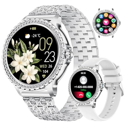 Image of LIGE Women's Smart Watch 1.32" HD Elegant Diamond Bluetooth Phone Calls for Android iOS Ladies Smartwatch Round Dial 100+ Sport Fitness Tracker, Heart Rate Sleep Monitor,2 Watch Straps,Silver Gray