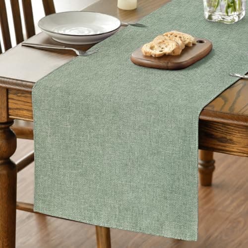 Image of Artoid Mode Sage Green Summer Table Runner, Seasonal Fall Winter Machine Washable Kitchen Dining Table Decoration for Home Party Decor 40x140 cm