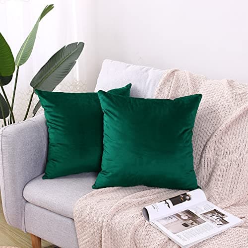 Image of CXTAI 2x Dark Green Velvet Cushion Covers Decorative Square Throw Pillow Cover Pillowcase 18"x 18"45 x 45cm