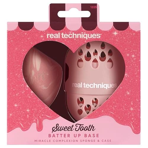 Image of Real Techniques Sweet Tooth Batter Up Base Miracle Complexion Sponge & Case, Makeup Blending Sponge, Travel Case for Foundation, Skin Tint & Concealer, Cruelty-Free, 2 Piece Set