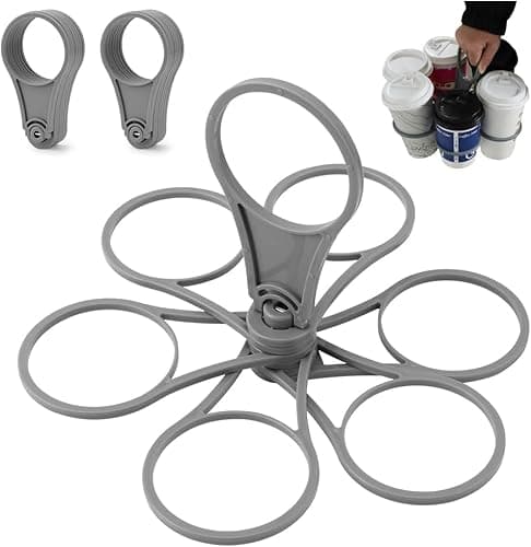 Image of 2 Pack Drinks Carrier, Foldable 6-Cup Holder, Portable Drinks Holder Tray with Handle, Holiday Plastic Drink Carriers for Coffee, Cups & Beverages (Gray)