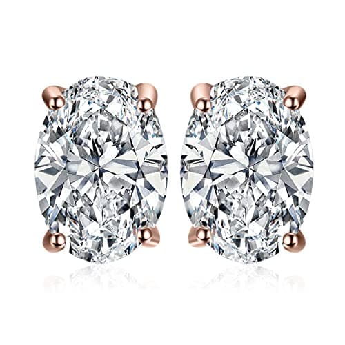 Image of JewelryPalace Oval Cut 2ct Cubic Zirconia Solitaire Stud Earrings for Women, 925 Sterling Silver 14k Rose Gold Plated Earrings for Her, Classic Simulated Diamond Earrings VVS D-F