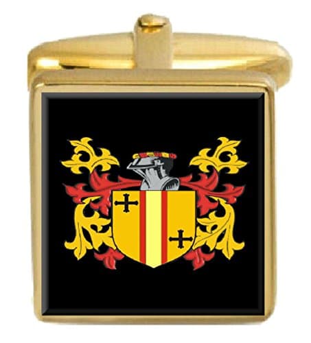Image of Select Gifts Oldfield England Family Crest Surname Coat of Arms Gold Cufflinks Engraved Box