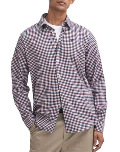 Image of Barbour Mens Finkle Tailored Gingham Shirt (UK, Alpha, M, Regular, Regular, Merlot)