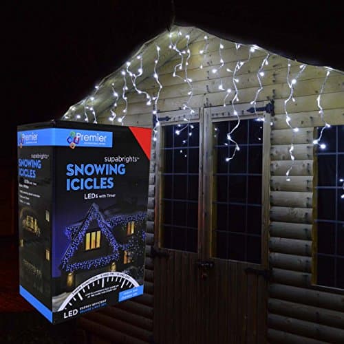 Image of 17.8m (720 LED) Premier Outdoor LED Icicle Christmas Timer Lights - Cool White