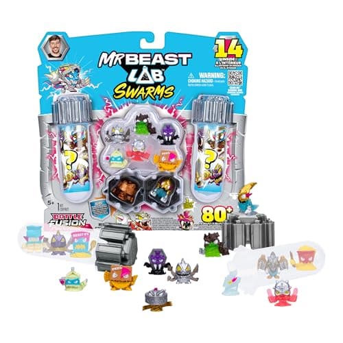 Image of MrBeast Lab Swarms Battle Fusion Series Mega Lab Pack – Includes 14 Micro Beasts with Ultra Rare Venus Bear Trap, 80+ to Collect, Stickers & Stackable Fusion Caps for Display