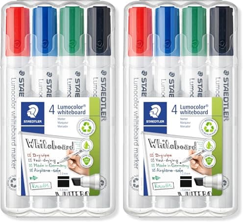 Image of STAEDTLER 351 B WP4 Lumocolor Whiteboard Marker Chisel Tip - Assorted Colours (Pack of 8)