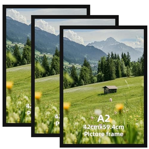 Image of Hoikwo A2 Picture Frame 3 Pack, Black Aluminium A2 Poster Frames for 42x59.4cm Photos, Prints and Artwork, Horizontal & Vertical Wall Mount