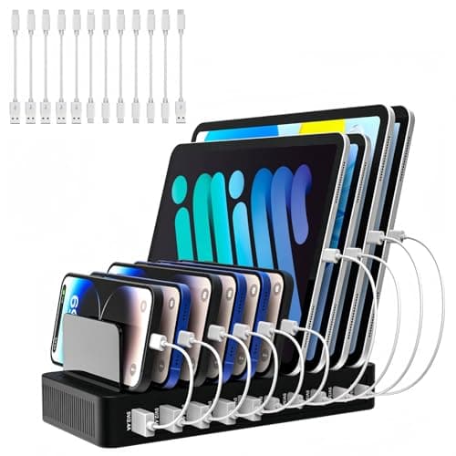 Image of 100W USB C Charging Station for Multiple Devices - 10 Port USB Charging Hub & Phone Docking Station, Multi Charger Station w/Dividers for iPhone/iPad Charging Station, Tablet, Galaxy