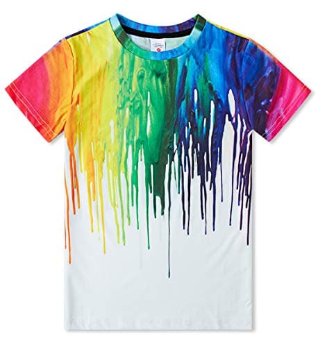 Image of RAISEVERN Boys T Shirts Bright Spotty Funky Kids 3D Tshirt Cool T-Shirts Printed Rainbow White Tee Neon Girls Football Tops, 6-8 Years