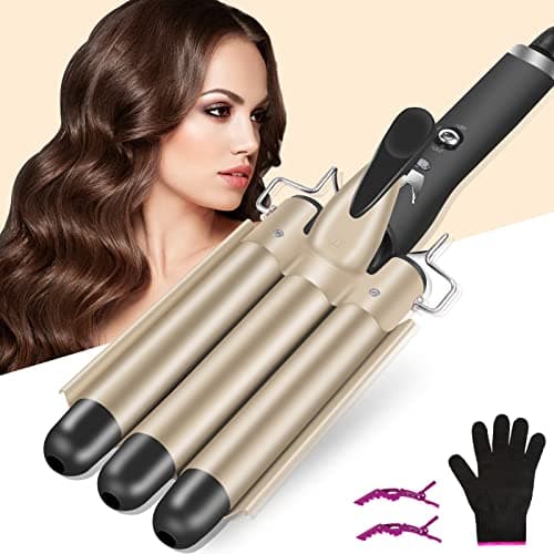 Image of Hilifexll Hair Curler 22mm, 3 Barrel Waver for Long & Short Hair, Quick Heating, 2 Temperature Control, Mermaid Styling Tool with Heat-Resistant Gloves