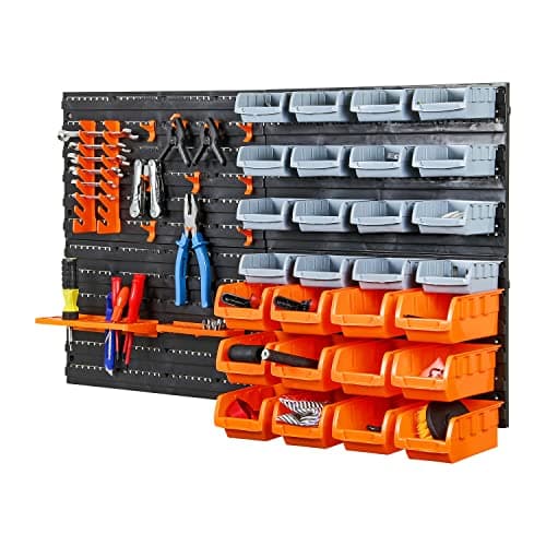 Image of Taylor & Brown 44pc Wall Mounted Storage Bins & Backboards Tool Organiser Box for Garage Shelving Units Workshop DIY Shed Storage Box Rack Plastic Drawers