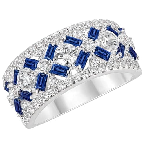 Image of SHELOVES AAAAA CZ Blue Created Sapphire Wide Wedding Bands for Women Anniversary White Gold Ring Sz T 1/2
