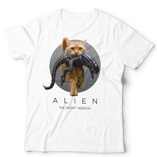 Image of Alien The Short Version Unisex T-Shirt – Funny Sci-Fi Horror Cat Lover Tee - 5XL White