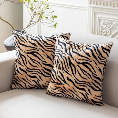 Image of CARRIE HOME Tiger Decor Animal Print Tiger Pillow Covers Soft Velvet Throw Pillows 18x18 Set of 2 Modern Farmhouse Home Decor for Bedroom Couch Sofa (No Pillow Insert)