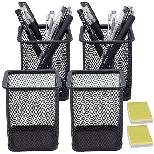 Image of DARUITE Pen Holder, 4PCS Square Metal Mesh Pen Pots for Desk, Multifunctional Pencil Pot, Desk Tidy Organiser for Office Home School, Black