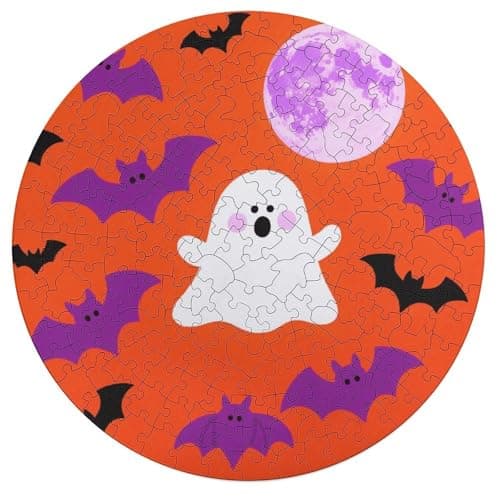 Image of Wooden Puzzles for Adults, 195Pcs Ghost Bat Halloween Wooden Jigsaw Puzzles, Unique Shaped Puzzle Games Challenge Holiday Puzzle Home Decor
