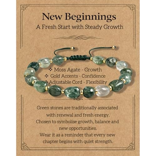 Image of AIKOBAA Moss Agate Bracelet – Hand Braided Gemstone Green Crystal Adjustable Bracelet for Women – Healing Meditation Balance Calming Bracelet – New Beginnings Gift