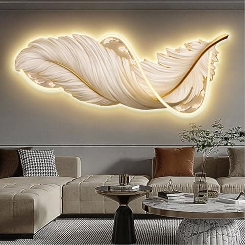 Image of OEPCHEFACX 3D Wall Art with LED, Large Lighted home decor, Crystal Porcelain Image,Modern Luxury Wall Hanging Decor for Living Room Decor,Bedroom, Corridor(Style J,180 * 65cm/70.9 * 25.6in)