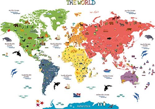 Image of HomeEvolution Large Removable Educational World Map Peel and Stick Wall Stickers for Kids Nursery Playroom Wall Arts Décor…