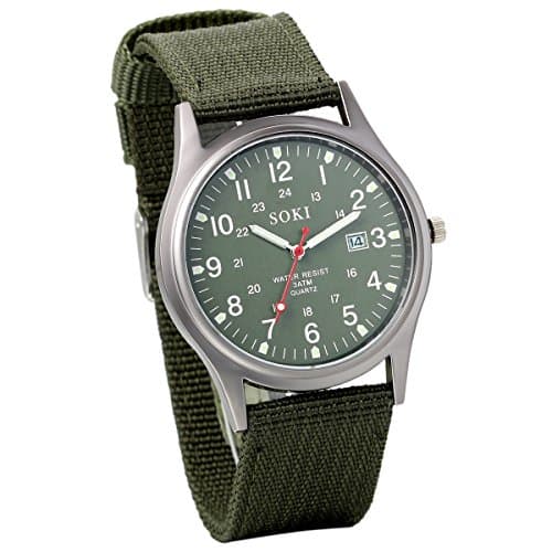 Image of JewelryWe Military Watch for Men: Classic Nylon Strap Field Watch Quartz Wristwatches