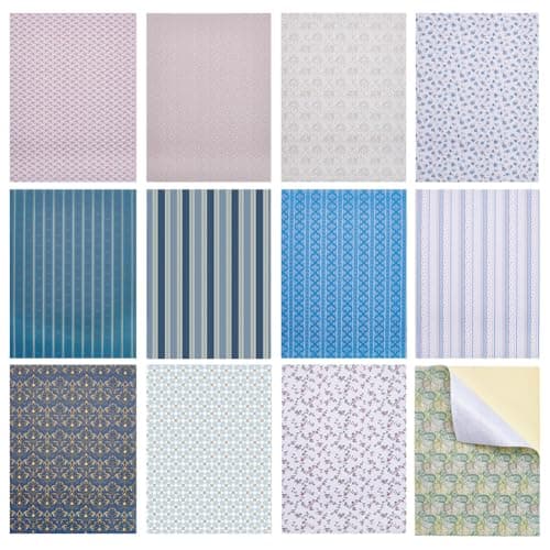 Image of PH PandaHall 12 Sheets Dollhouse Wallpaper Mini House Decoration Sticker 12 Styles Miniature Dolls House Floor Paper DIY Self Adhesives Wall Paper for DIY Dollhouse Background, 21x30cm