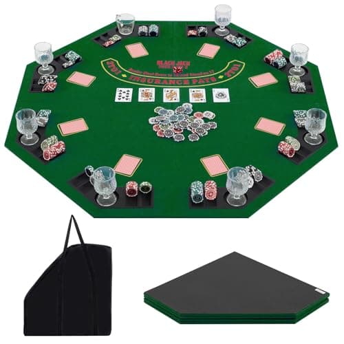 Image of Maxmass 8 Player Foldable Poker Table Top, 1.2M/48 Inches Texas Holdem Poker Pad with Cup Holders, Chip Trays, Carrying Bag, Poker Mat Blackjack Tables Topper Card Table Topper for Casino Game