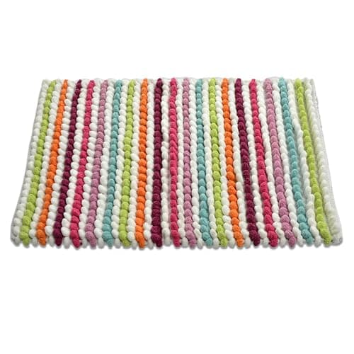 Image of Allure Striped Chunky Bobble Bath Mat 50 x 80cm – Thick, Hand-Woven, Super Soft, Multi-Coloured Bathroom Rug